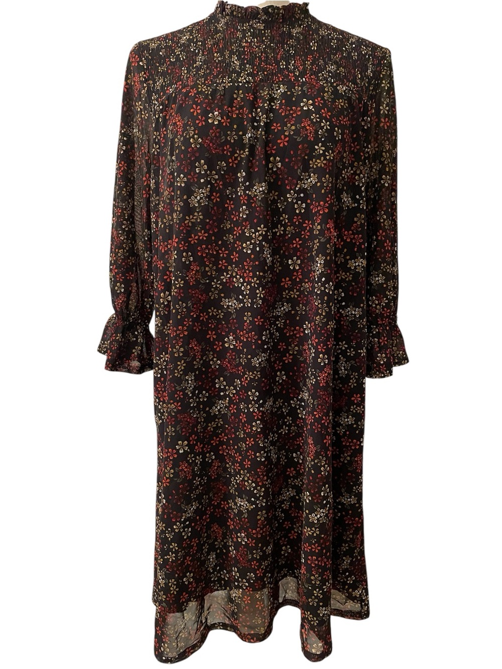 Siren Lily Floral Smocked 3/4 Sleeve Cottage Core Midi Fall Dress Size Medium